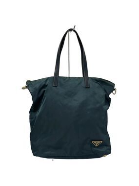 PRADA - Blue Green Navy Nylon Leather Handbag 400-053125